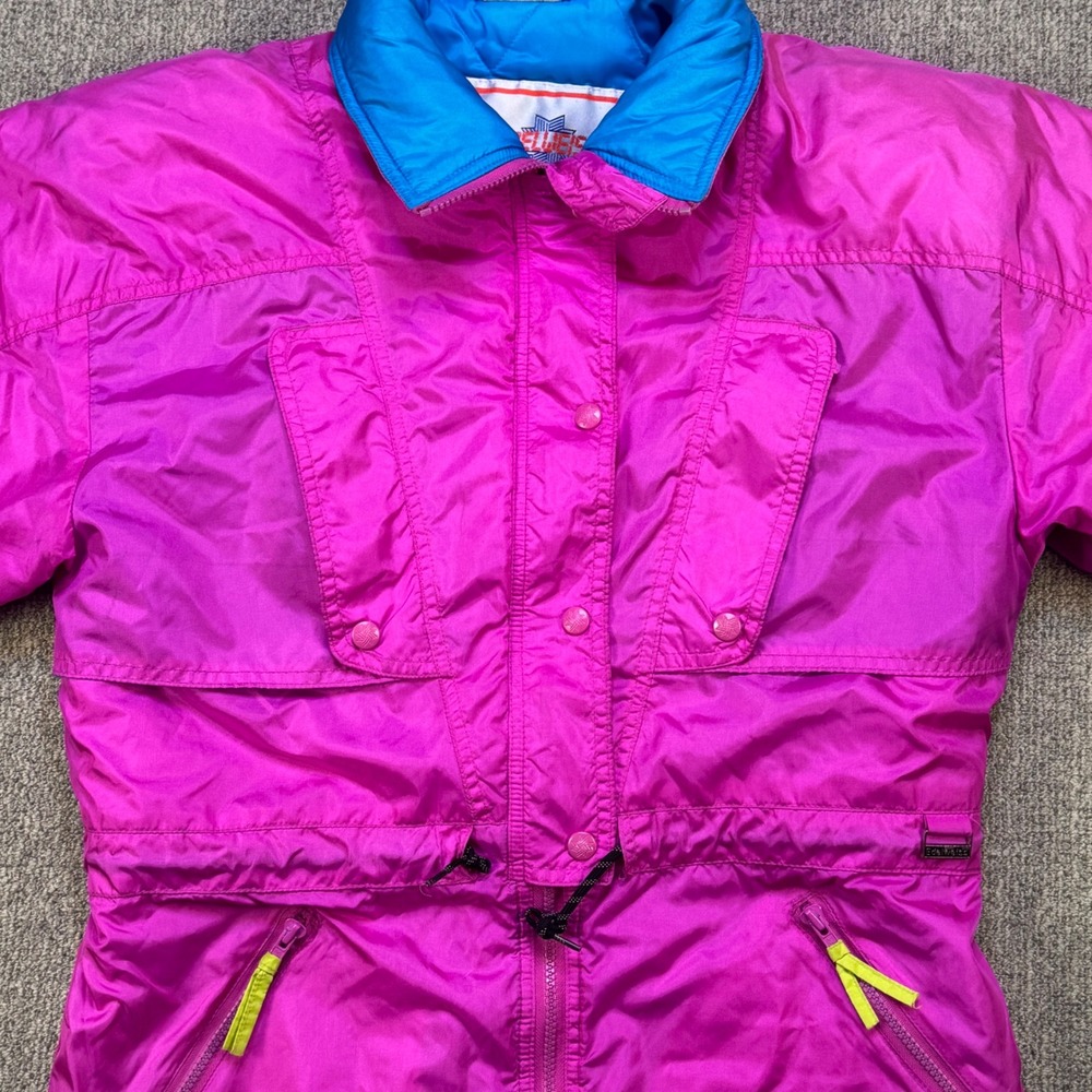 Vintage Edelweiss Ski Jacket Pink Blue Colorblock Insulated Puffer Size M‎